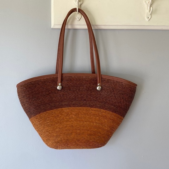STRAW boho woven market basket bag - Picture 1 of 13